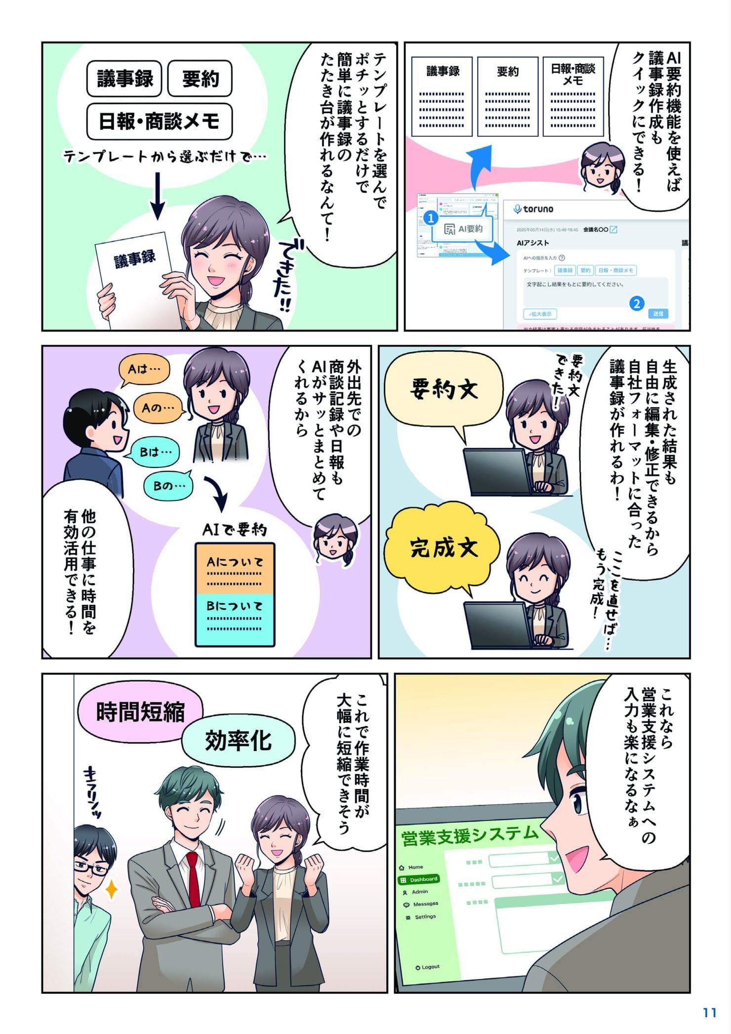 AI要約機能のテンプレートから議事録・要約・商談メモを自動生成し、作業時間を短縮する場面